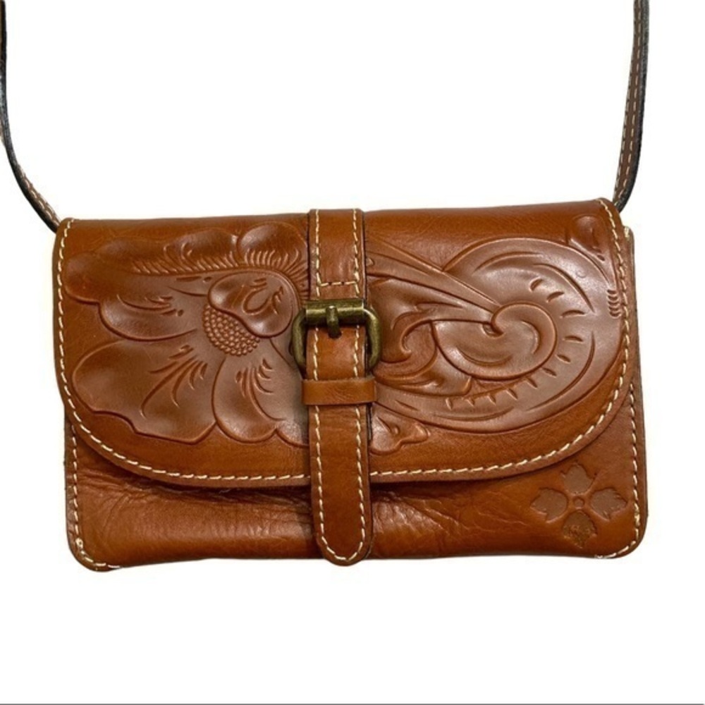 Patricia nash tooled leather brown crossbody convertible clutch bag